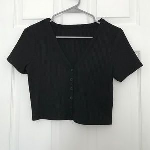 Y2K GUESS Baby Tee Black Ribbed Crop Top